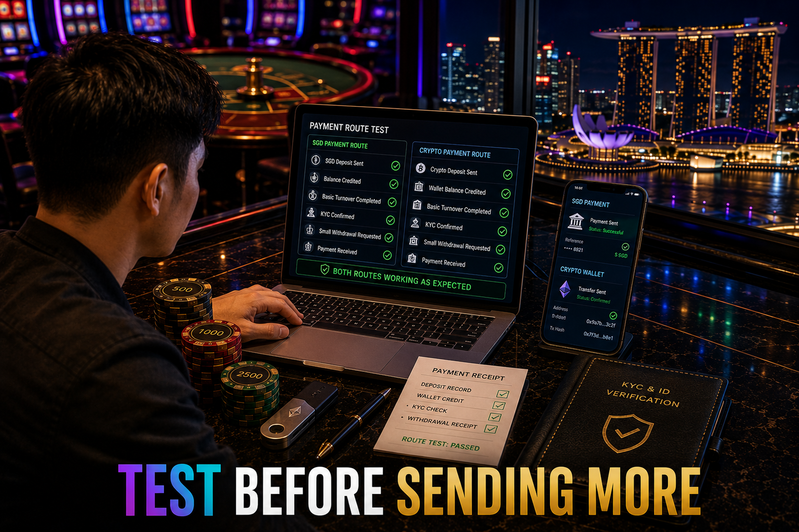 Player testing SGD and crypto casino deposit and withdrawal process